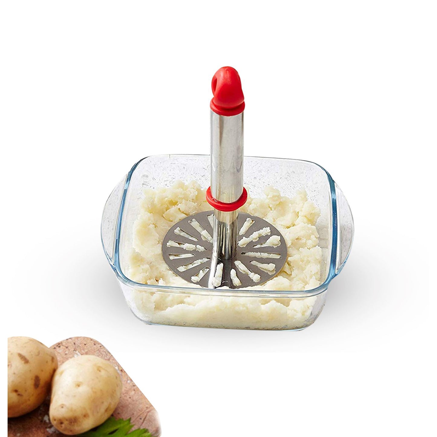 Potatopav Bhaji Masher With Plastic Handle Silver Plastic - Oval Pav Masher Potato 1-piece Smasher Handle Multicolor