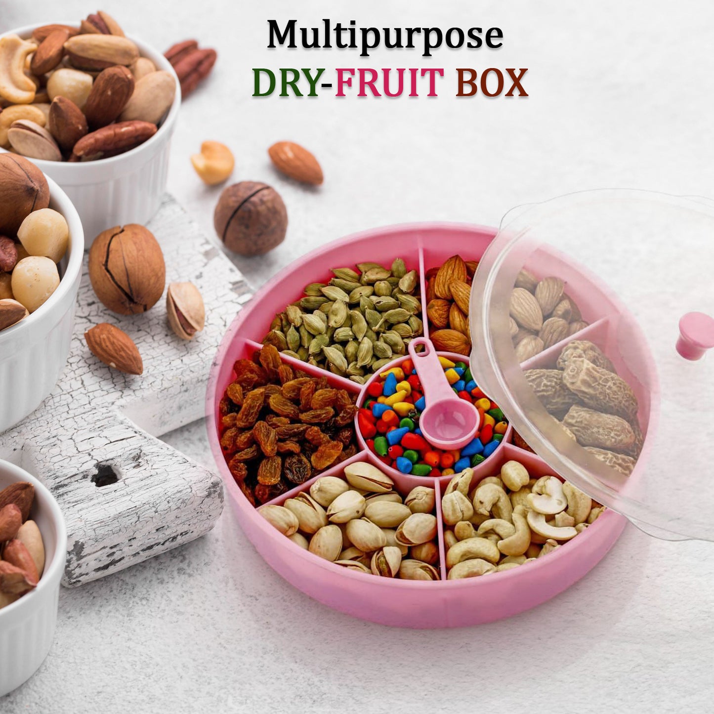 Multipurpose Dry-fruit And Masala Box With Single Spoon.