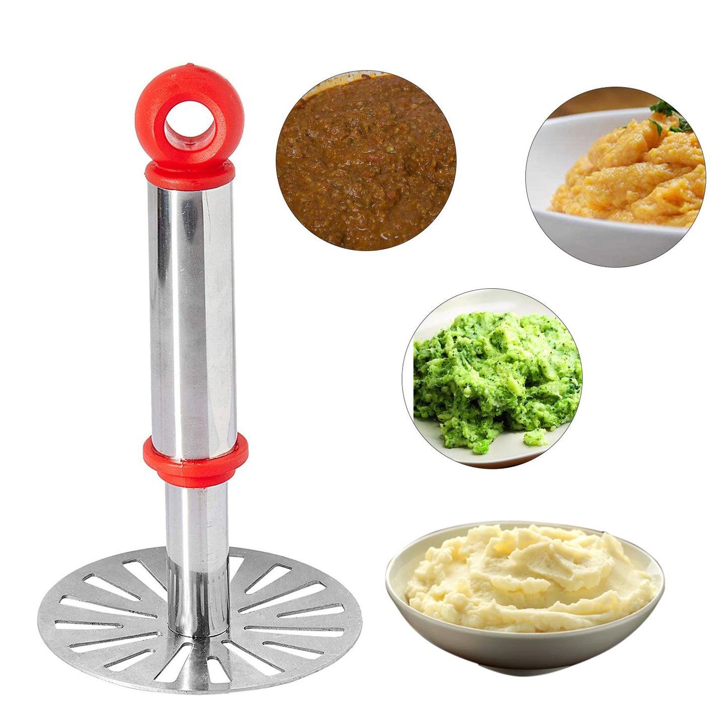 Potatopav Bhaji Masher With Plastic Handle Silver  Plastic - Oval Pav Masher Potato 1-piece Smasher Handle Multicolor