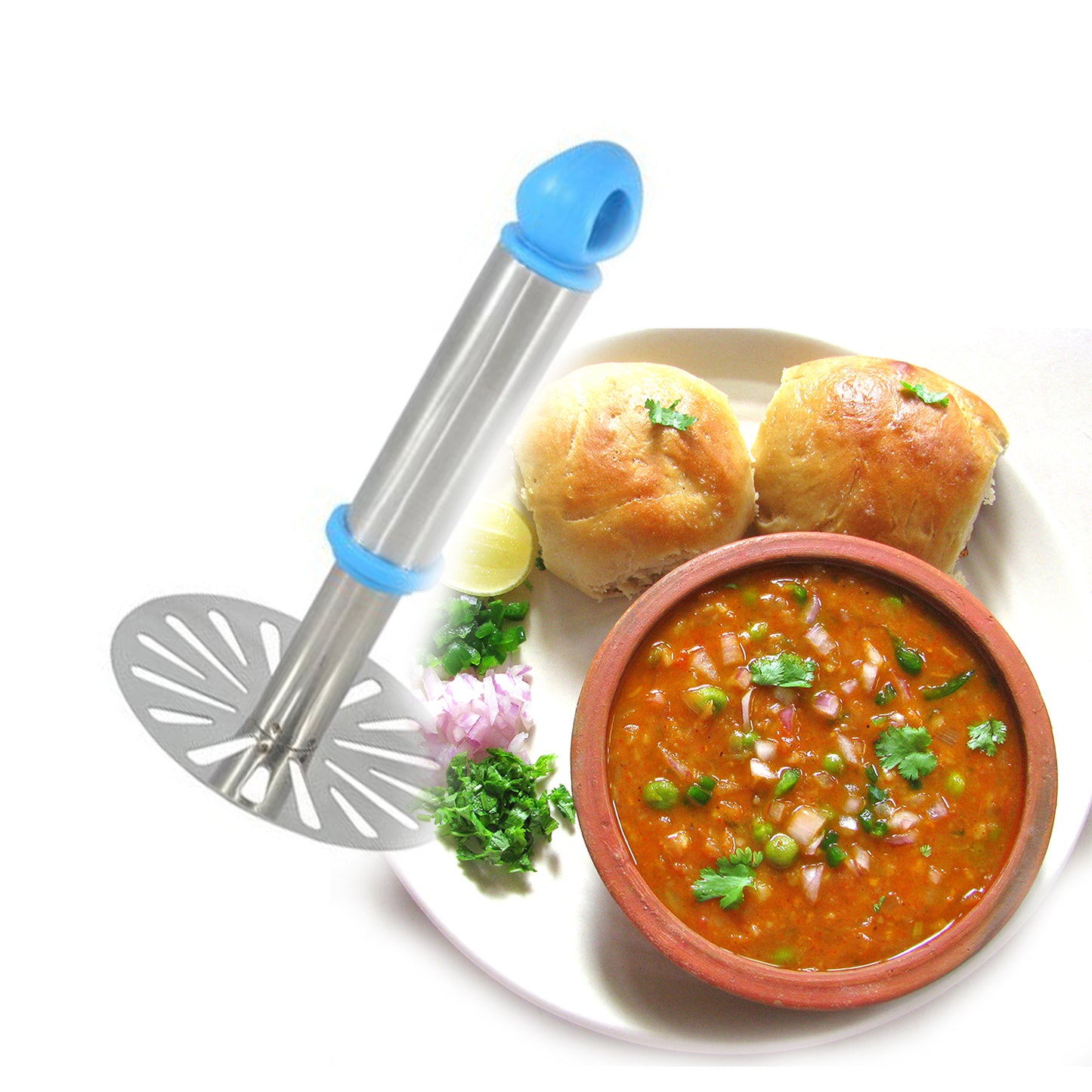 Potatopav Bhaji Masher With Plastic Handle Silver  Plastic - Oval Pav Masher Potato 1-piece Smasher Handle Multicolor
