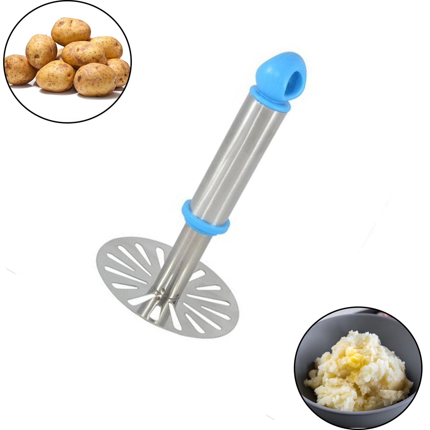 Potatopav Bhaji Masher With Plastic Handle Silver  Plastic - Oval Pav Masher Potato 1-piece Smasher Handle Multicolor