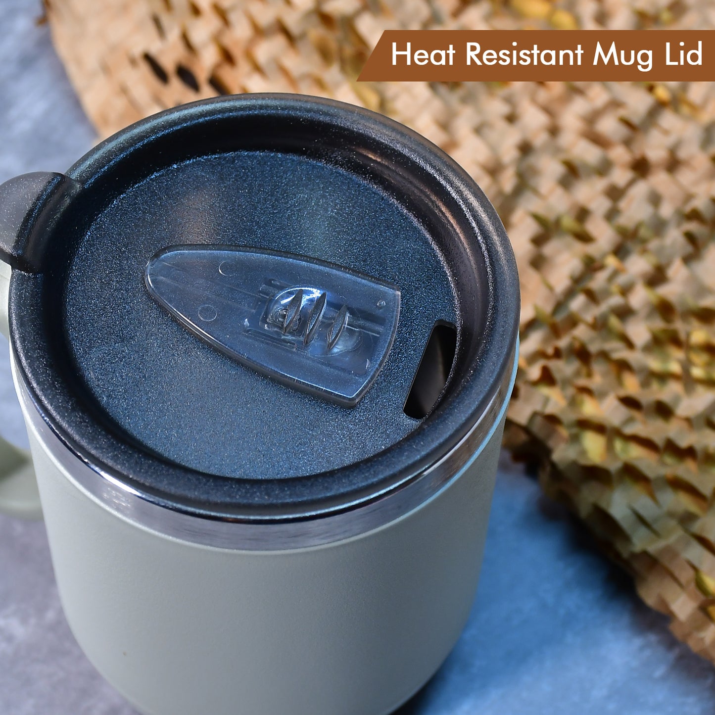 Premium Stainless Steel Coffee Mug With Heat Resistant Mug Lid. Approx 400ml Mug.