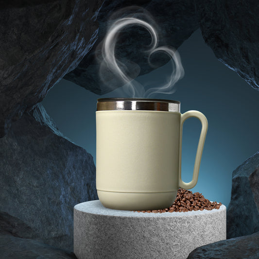 Premium Stainless Steel Coffee Mug With Heat Resistant Mug Lid. Approx 400ml Mug.