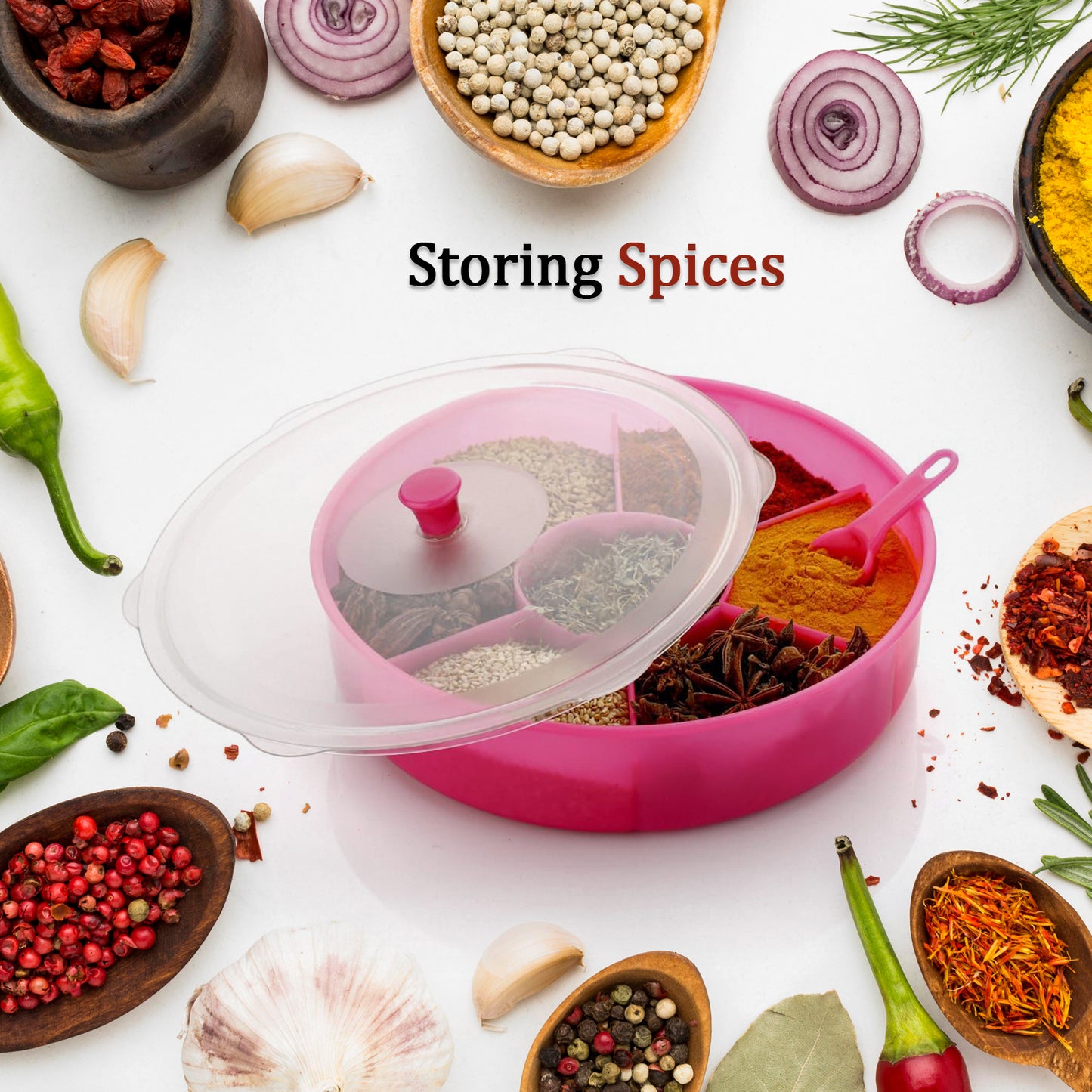 Multipurpose Dry-fruit And Masala Box With Single Spoon.